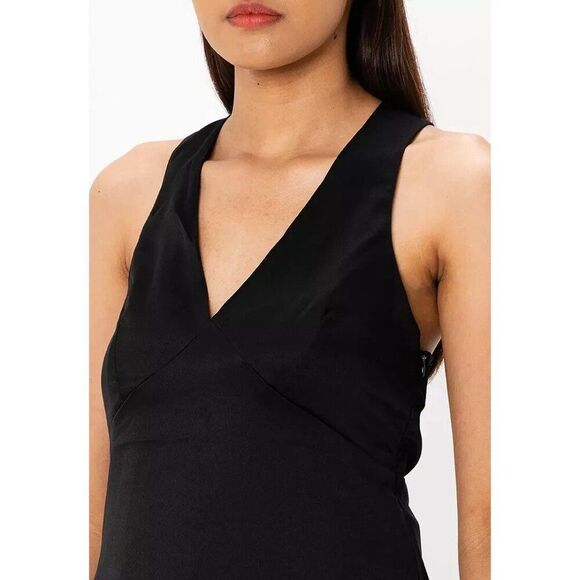 Massimo Dutti Women Midi Dress EU 36 US 4 Black Sleeveless Deep V Neck NWOT - Picture 3 of 11